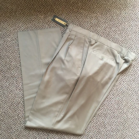 Gianni manzoni men’s dress pants taupe 42w super 150s pleated Italy 32 new nwt